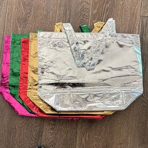 New—Metallic Lightweight Tote Bag Set - Silver, Gold, Red, Green, Pink